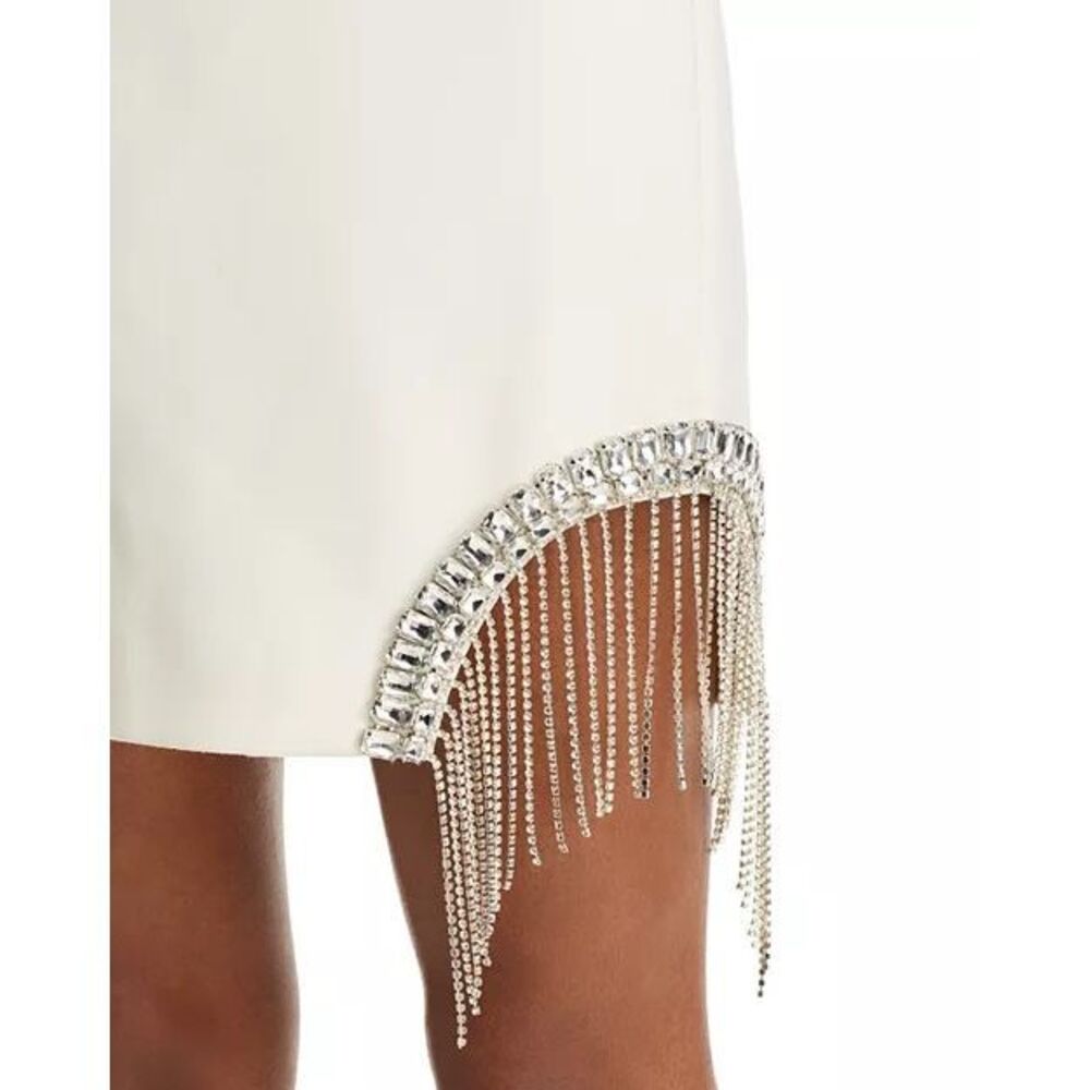 Cinq a Sept Sammy Rhinestone Fringe Mini Dress Off White New Size 8 - Picture 5 of 12